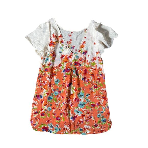 Maeve Anthropologie Ludovica Silk Tunic XS Low Beck Flutter Sleeve Top Orange - Picture 6 of 6